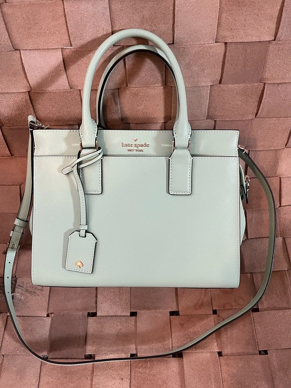 kate spade pale mint leather satchel with detachable strap